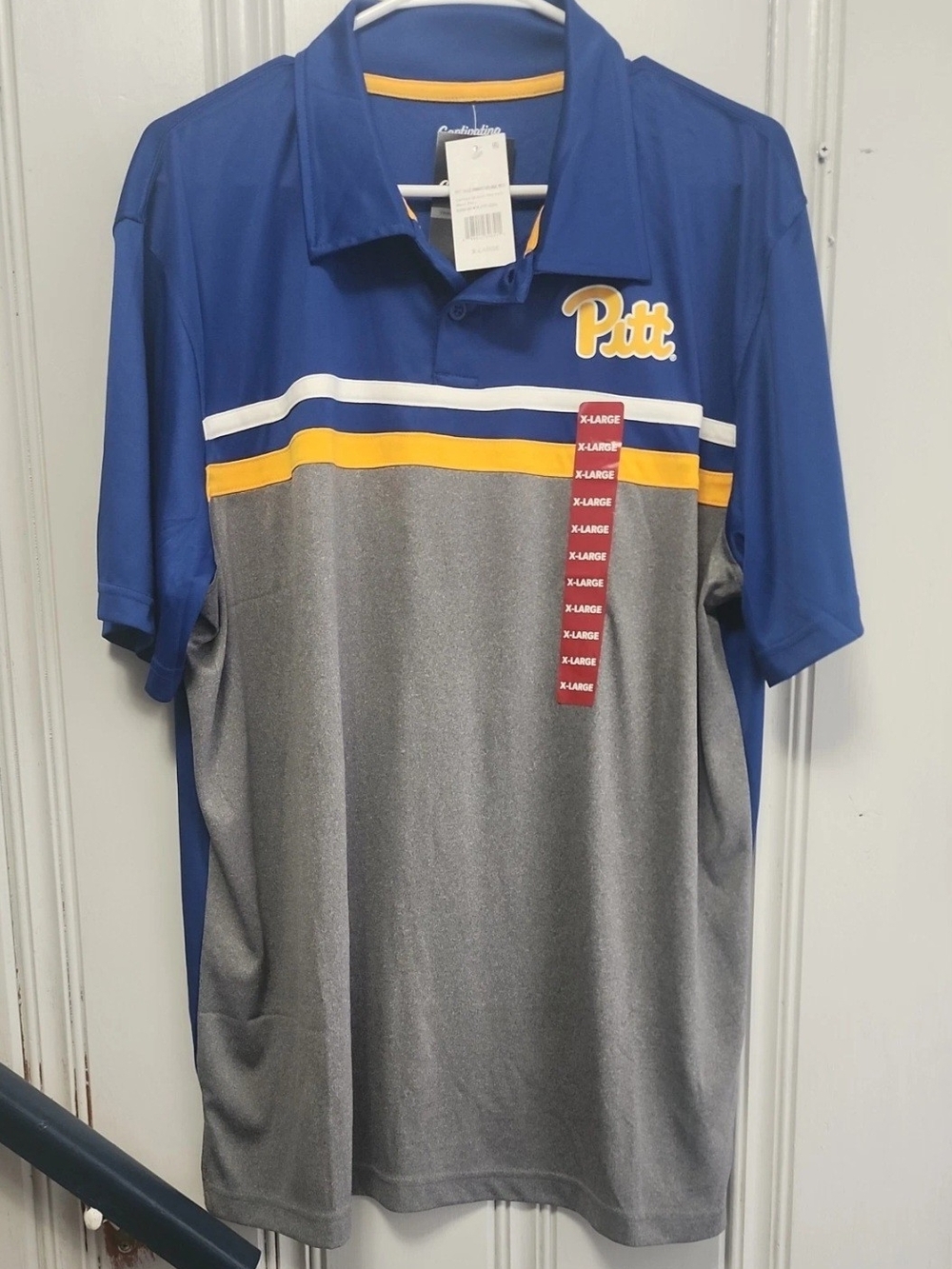 Men's Captivating Pitt Collegiate Blue & Gray Striped Performance Polo XL